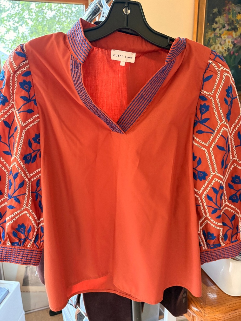 Entro April Van Top Rust Vine On Main Elegant Summer Top Shirt Blouse Size: S